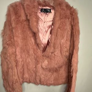 Real rabbit fur pink collared jacket size L